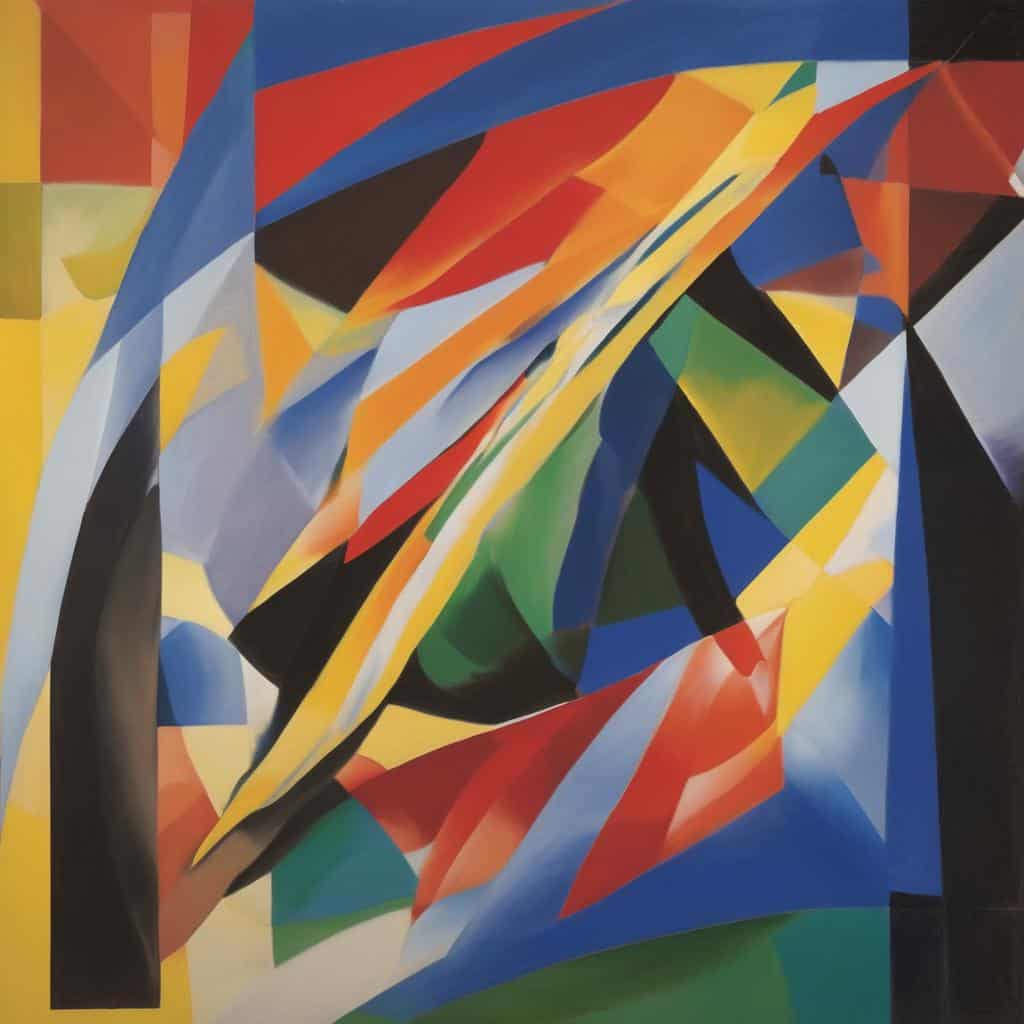 Αφηρημένη γεωμετρική τέχνη, αφαιρετικές φόρμες, σύγχρονη καλλιτεχνική σύνθεση, χρωματικά στοιχεία, δυναμική εικαστική έκφραση.